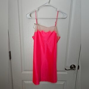 Victoria's Secret Hot Pink Satin Chemise with Lace Size M